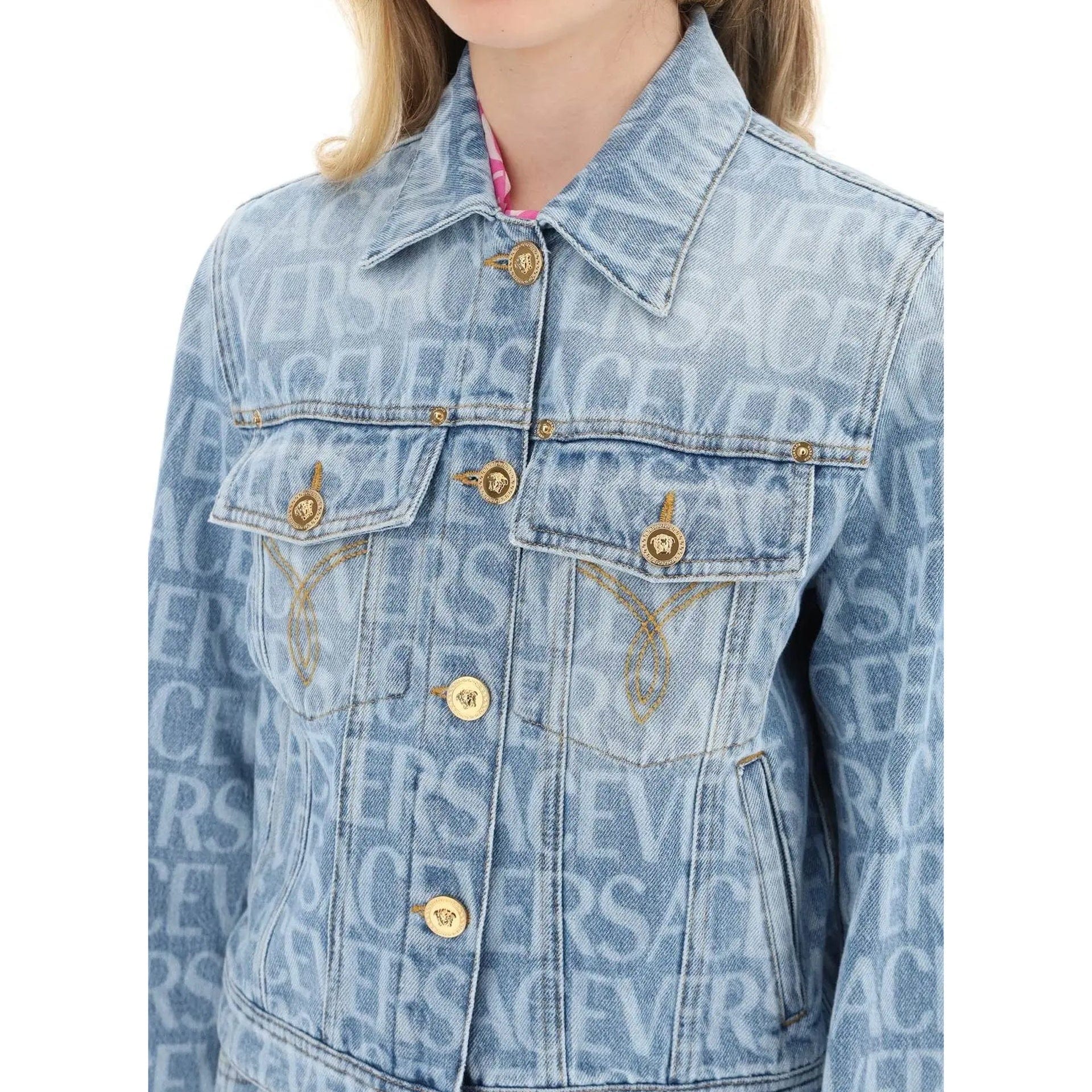 Versace Logo Print Denim Jacket