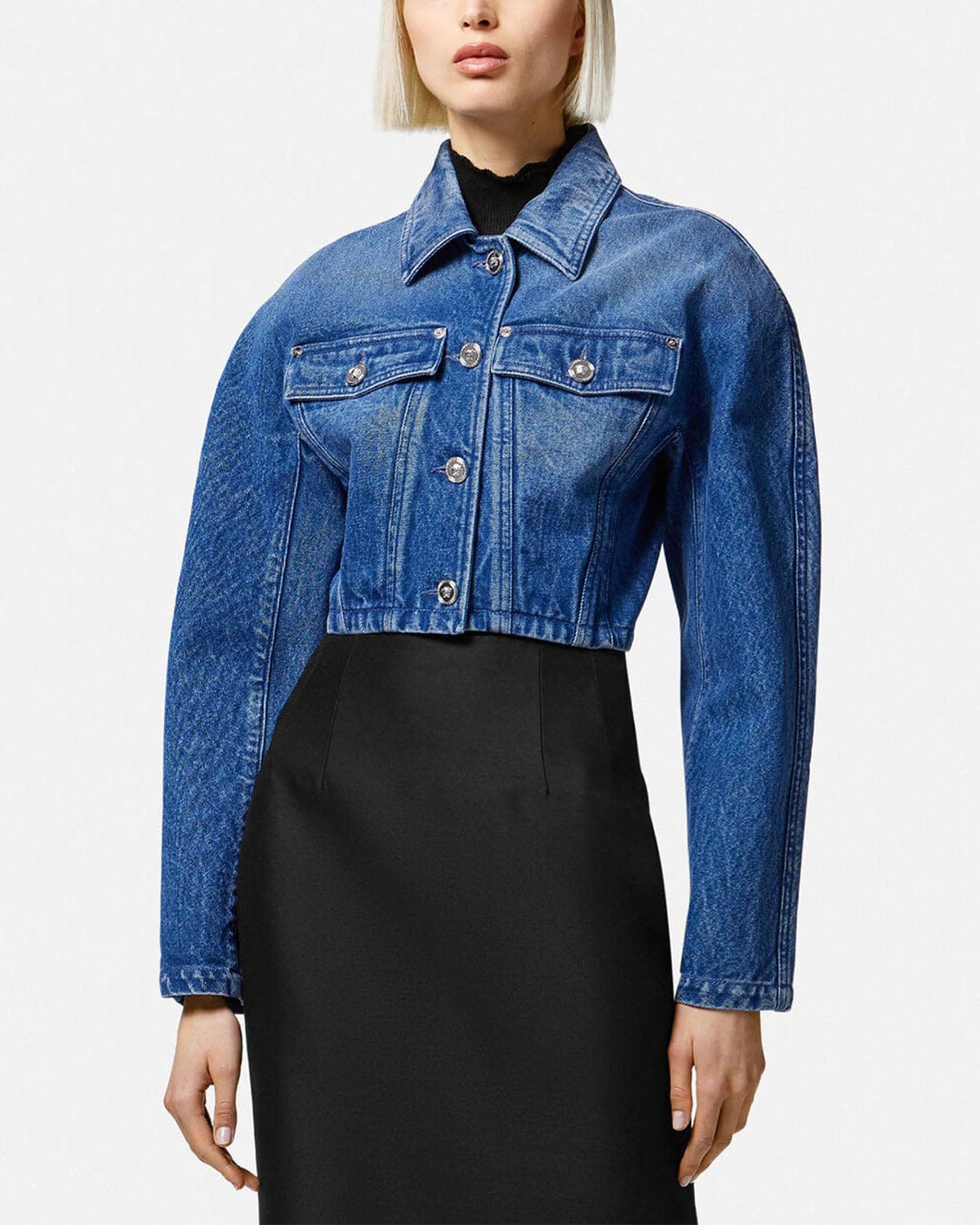 Versace Rounded Crop Denim Jacket