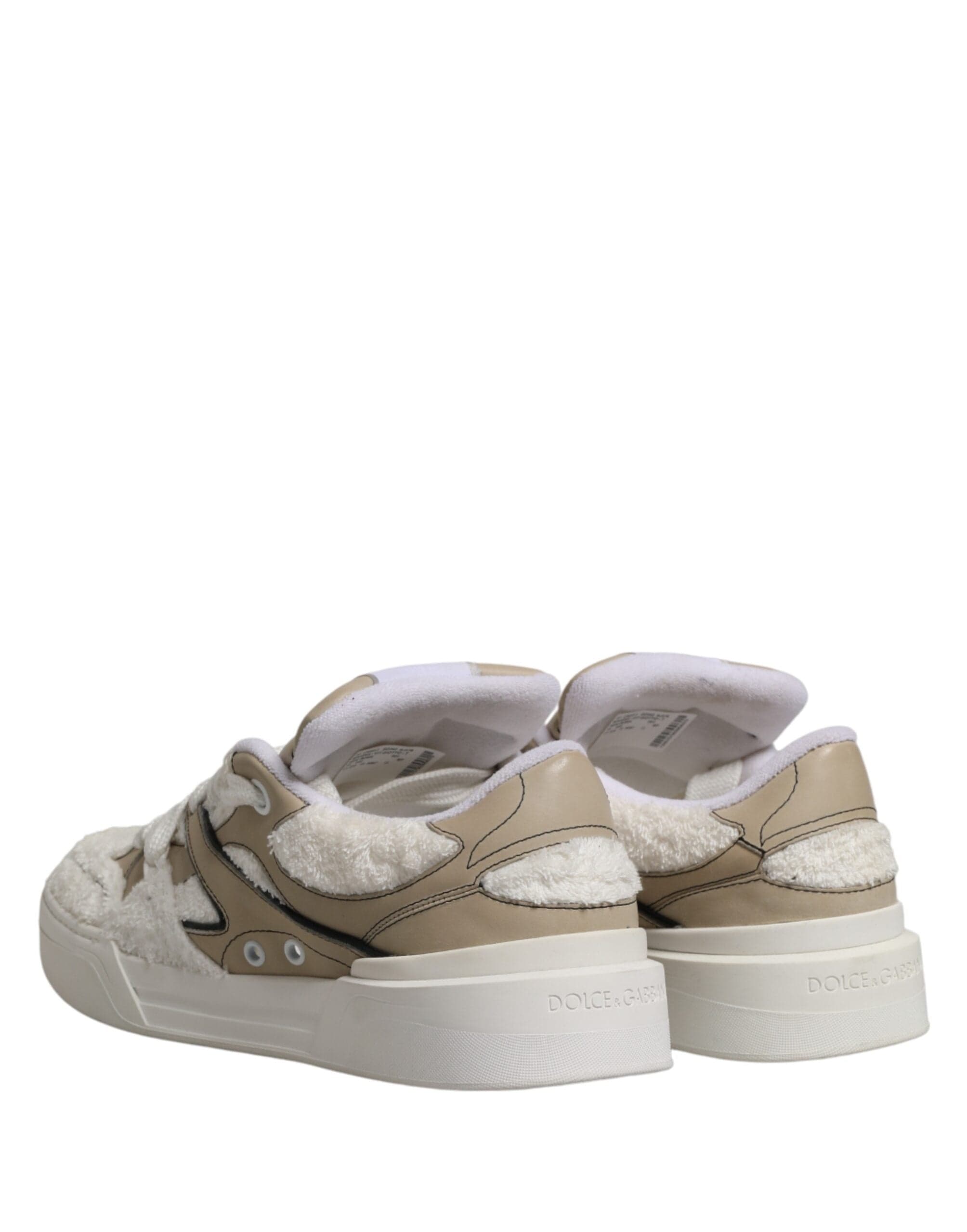 Dolce & Gabbana Baskets basses blanches et beige en fausse peau de mouton