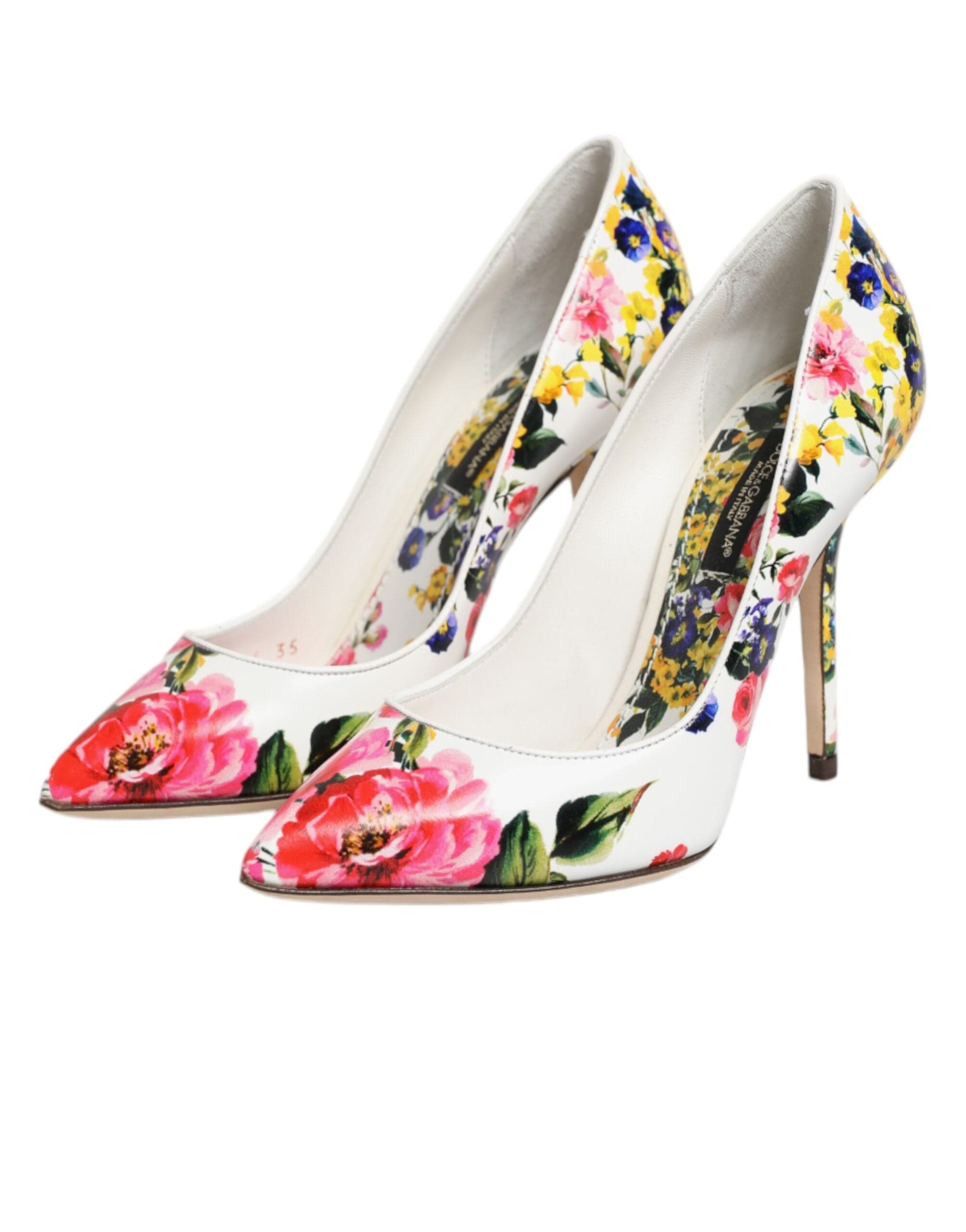 Dolce Gabbana Zapatos de tacón de cuero blancos con flores