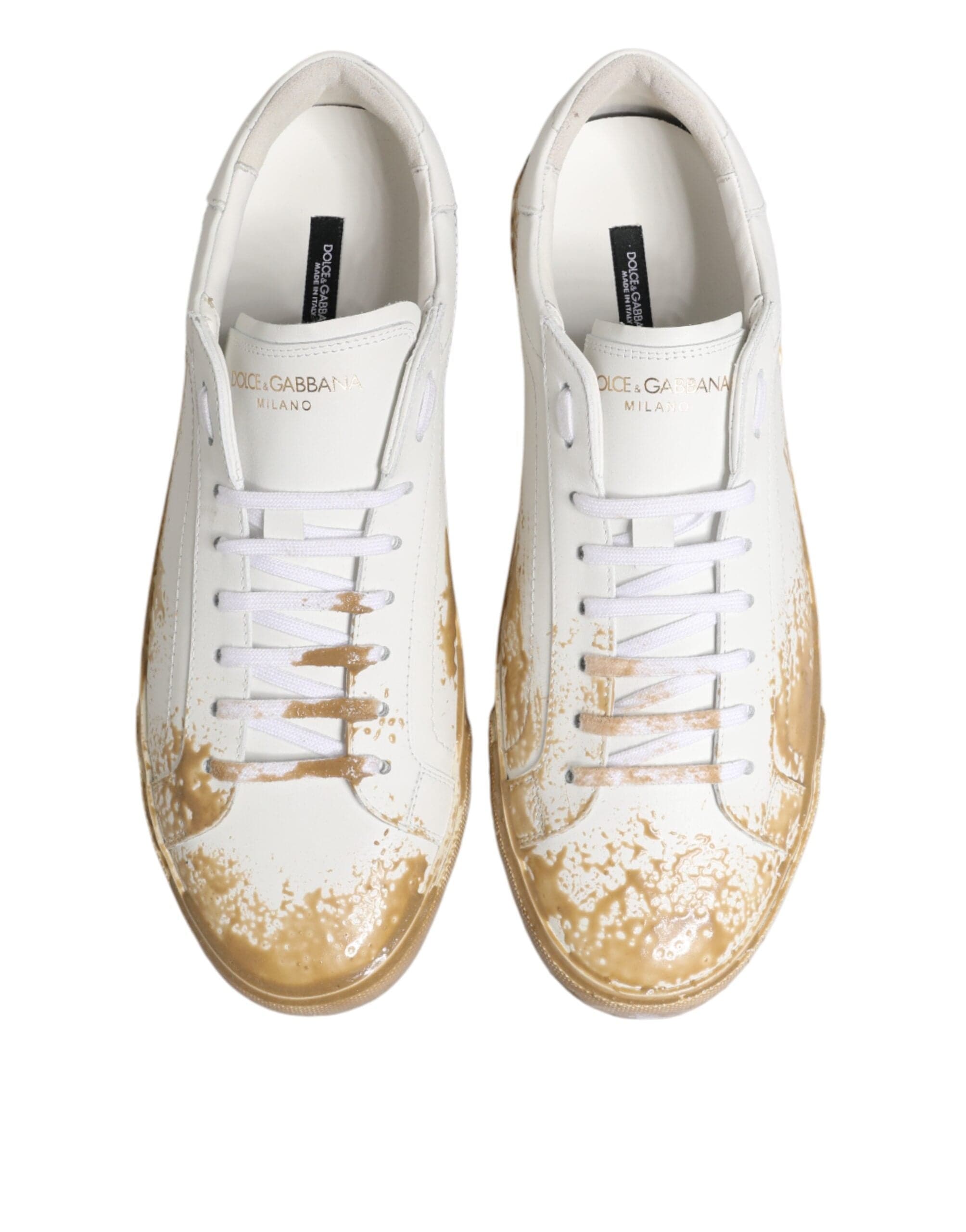 Dolce & Gabbana White Leather Paint Effect Low Top Sneakers  Shoes