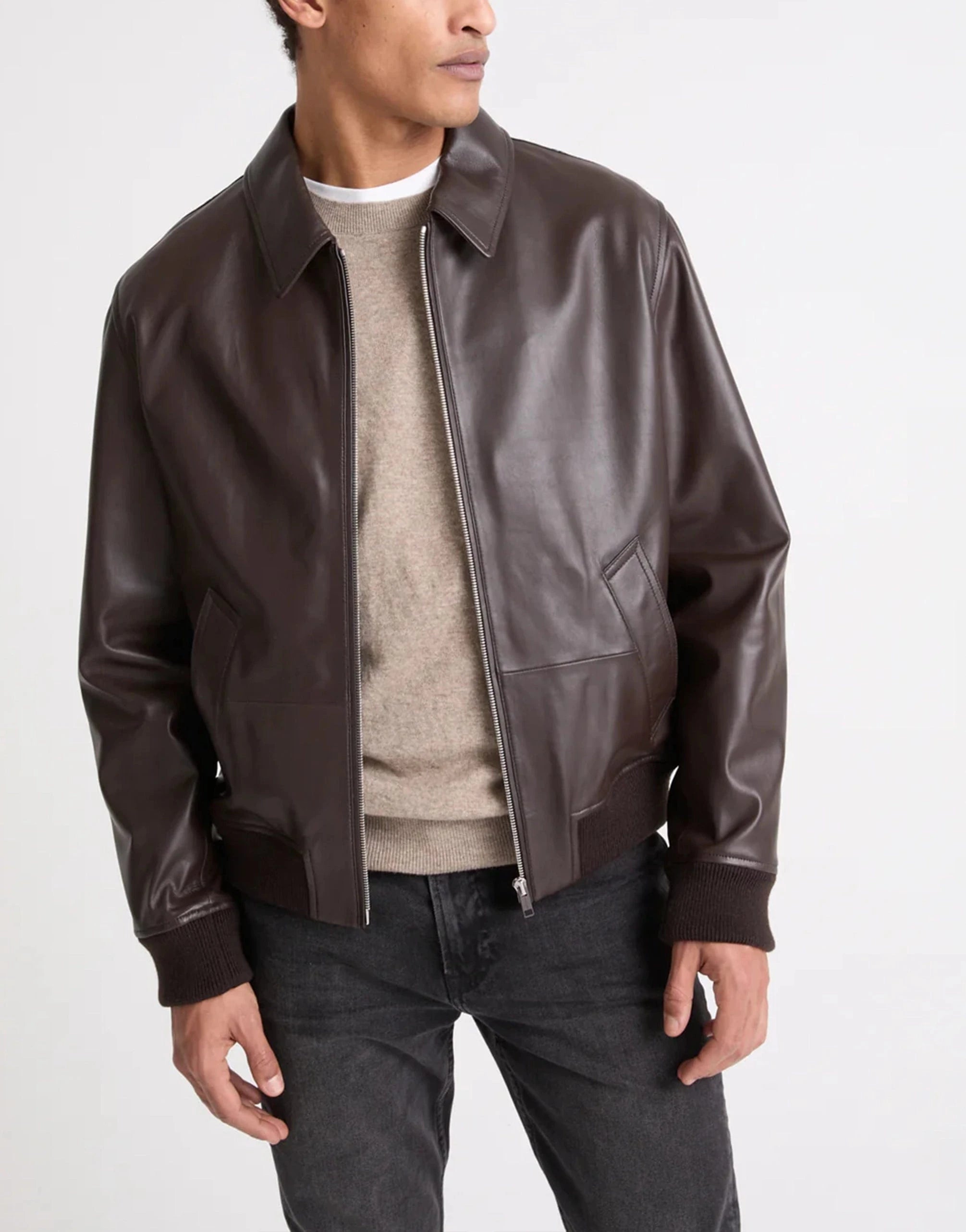 Yves Salomon Leather Aviator Jacket