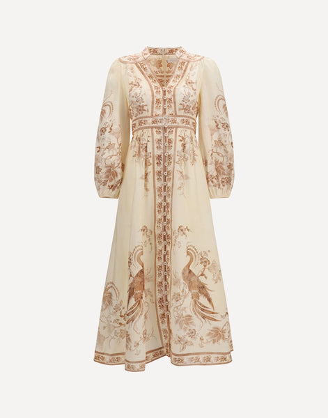 Zimmermann Women's Indra Plunge Floral Midi Dress  Beige  L