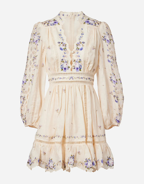 zimmermann mini dress sale Patience Floral Linen long blouson sleeves and Cotton Jersey Rugby Dress Size:FR 38 / US 6 organic nighty