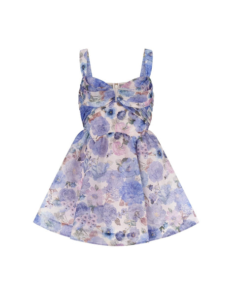 pink and blue floral zimmermann dress Zimmermann Puff-Sleeve swirl floral coral pink Shell mini dress Size 3  (US8-10)