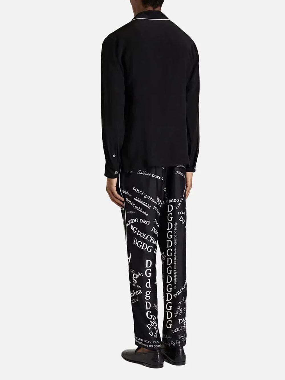 Dolce & Gabbana All-Over Logo Print Tapered Silk Pants