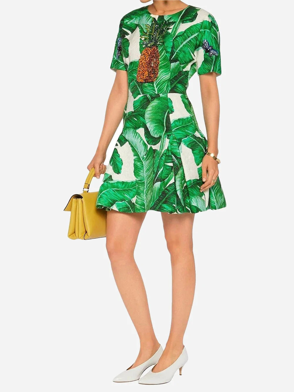 Dolce & Gabbana Banana Leaf Pineapple Embellished Dress