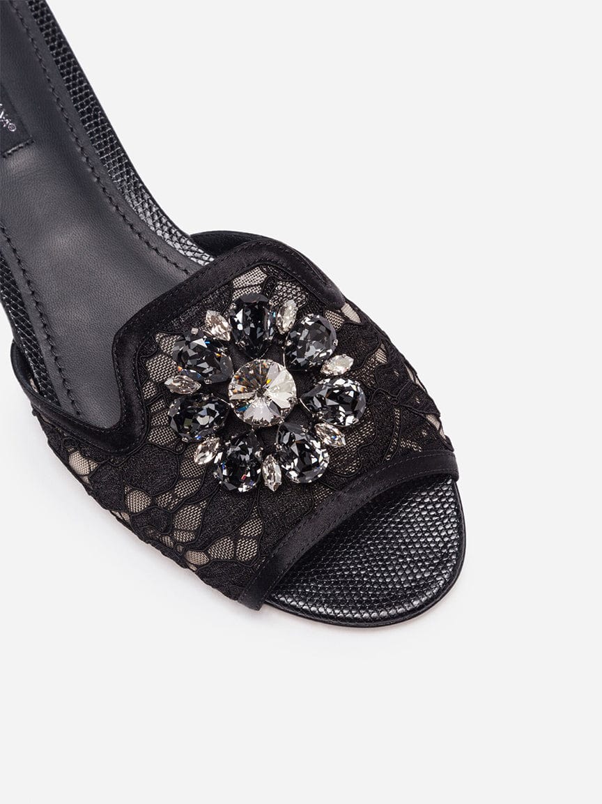 Dolce & Gabbana Bianca Crystal-Embellished Lace Sandals