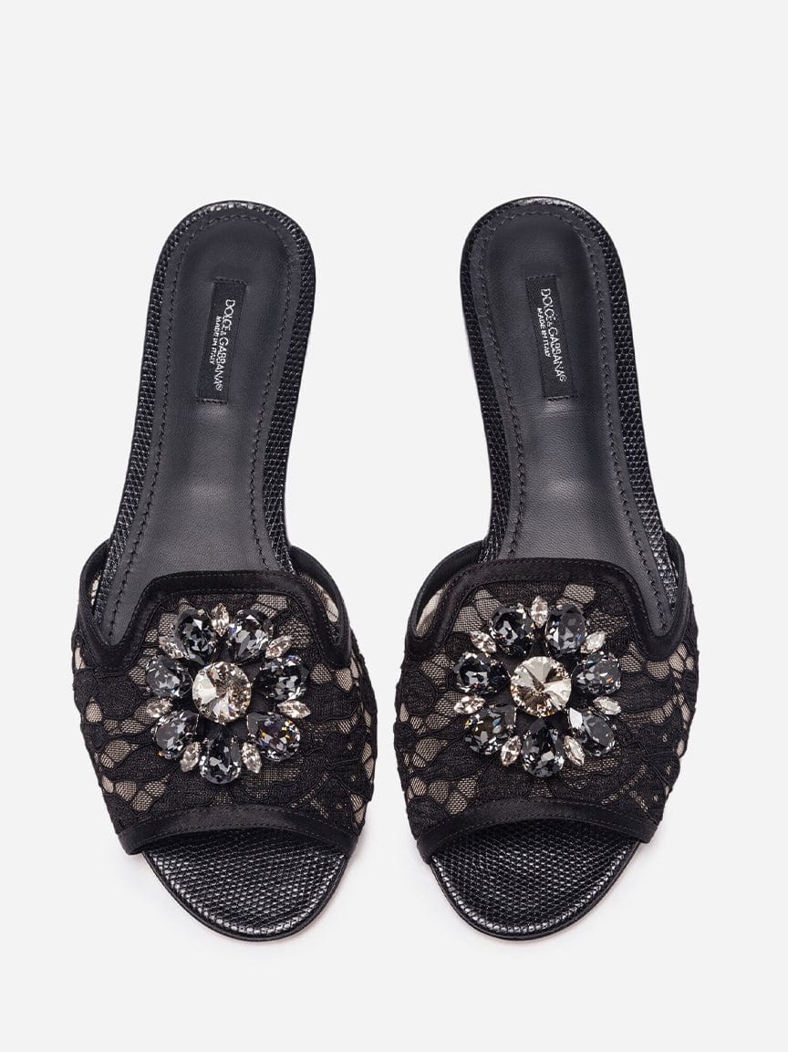Dolce & Gabbana Bianca Crystal-Embellished Lace Sandals