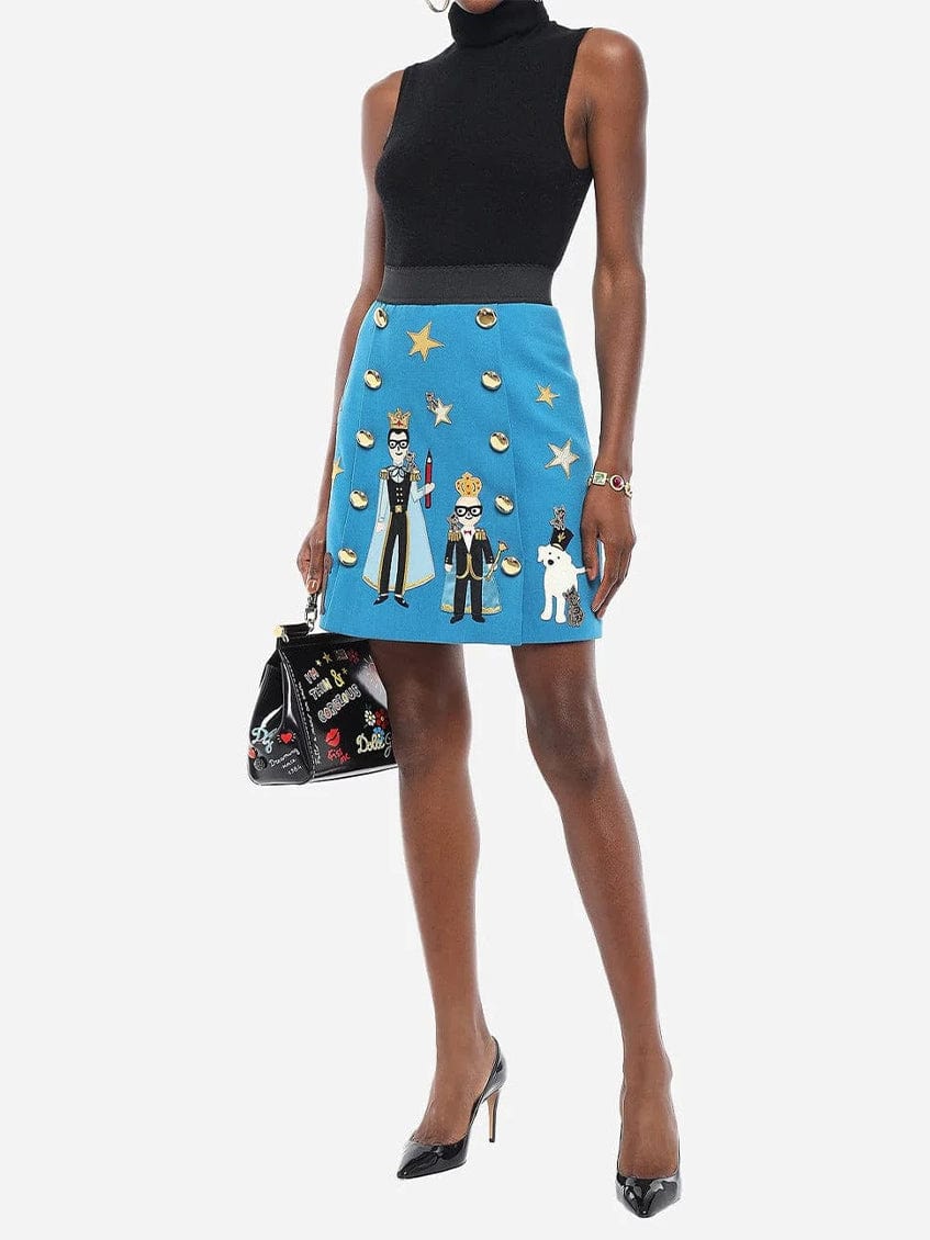 Dolce & Gabbana Button-Embellished Appliqué Mini Skirt