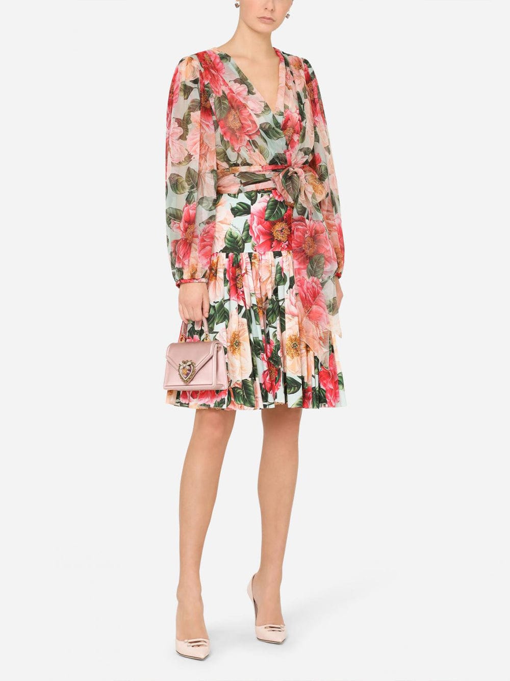 Dolce & Gabbana Camellia-Print Poplin Midi Skirt