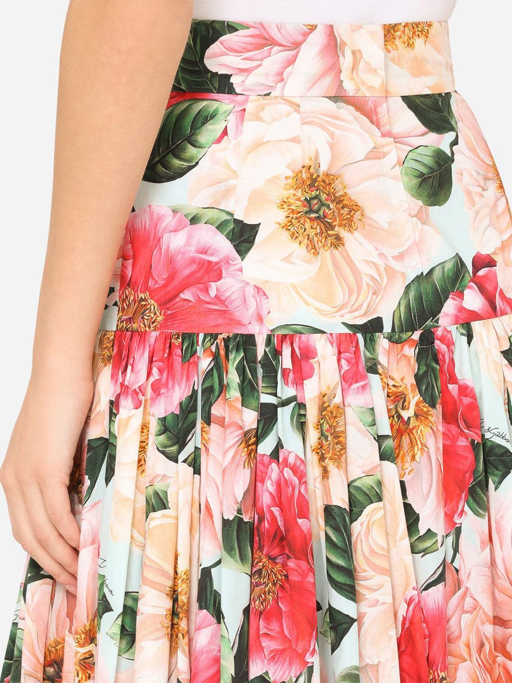 Dolce & Gabbana Camellia-Print Poplin Midi Skirt