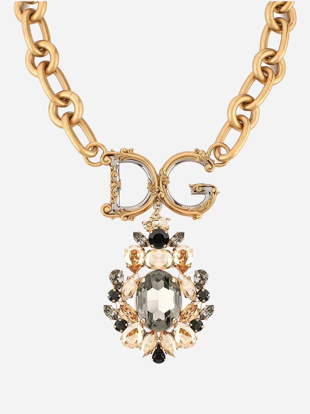 Dolce & Gabbana Champagne Crystal Embellished DG Pendant Necklace