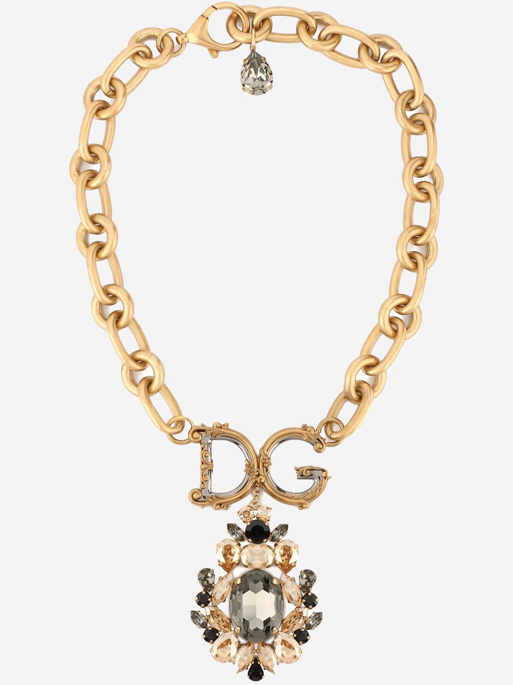 Dolce & Gabbana Champagne Crystal Embellished DG Pendant Necklace