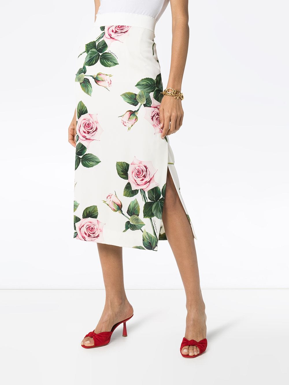 Dolce & Gabbana Charmeuse Floral-Print Midi Skirt