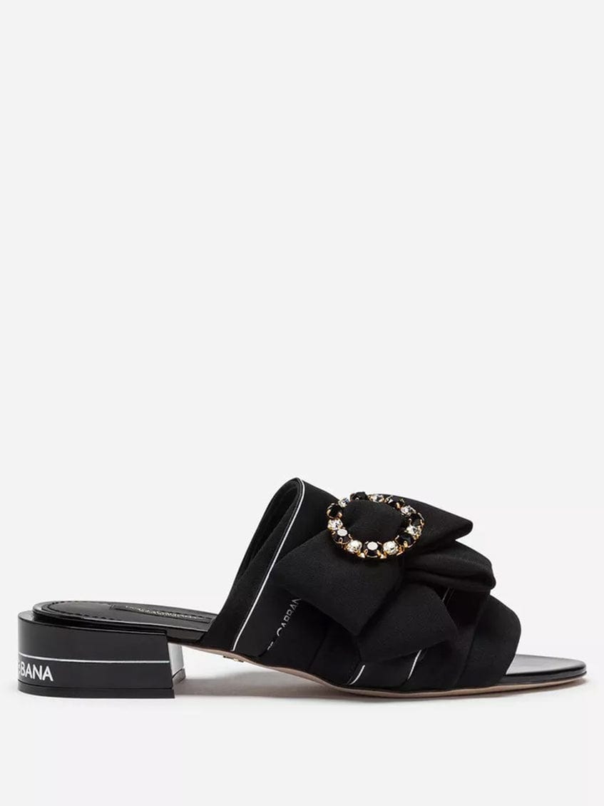 Dolce & Gabbana Charmeuse With Bow And Crystals Slides