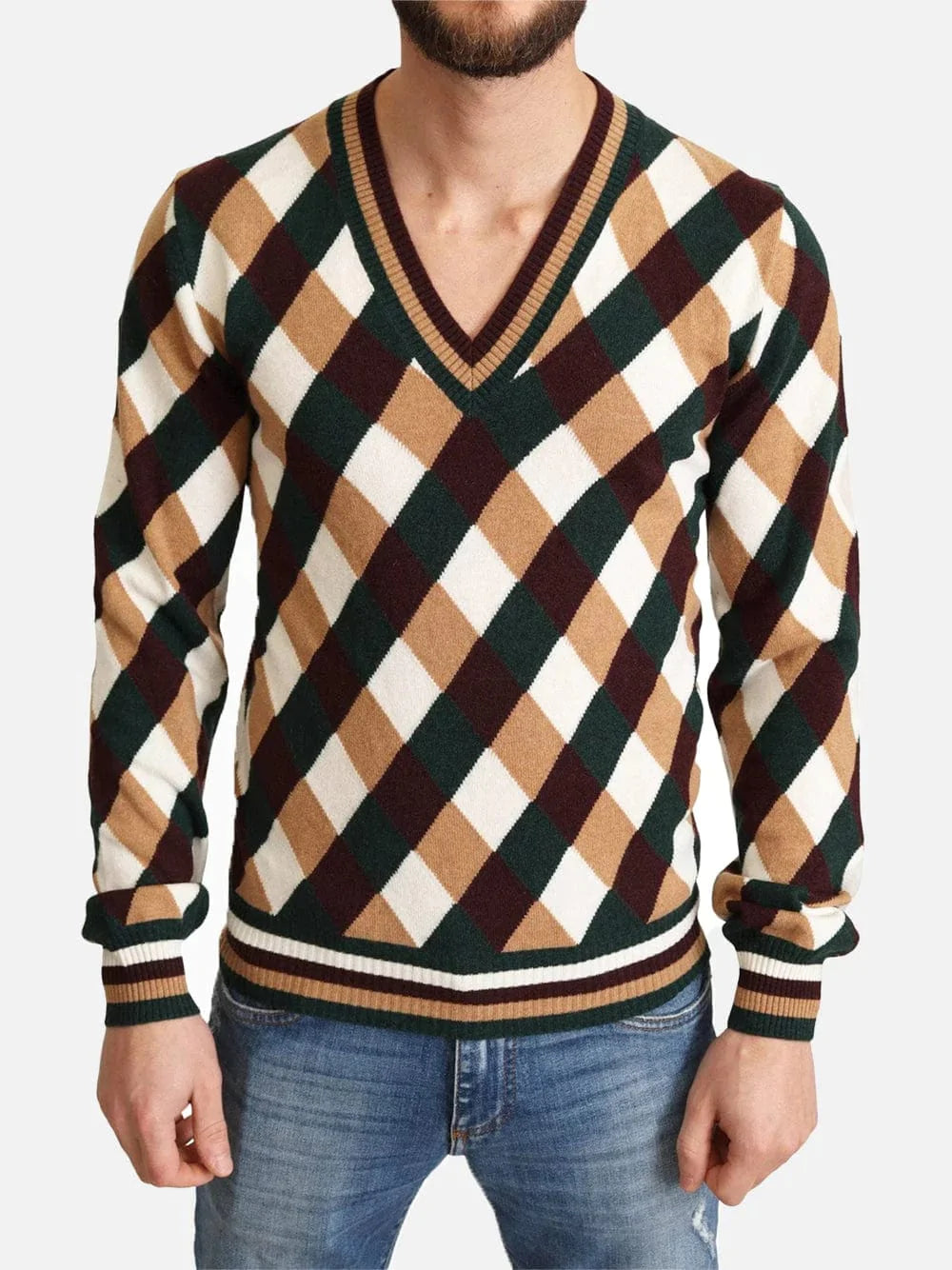 Dolce & Gabbana Checked V-Neck Knitted Sweater