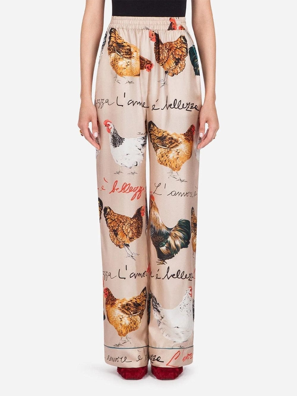 Dolce & Gabbana Chicken-Print Palazzo Trousers