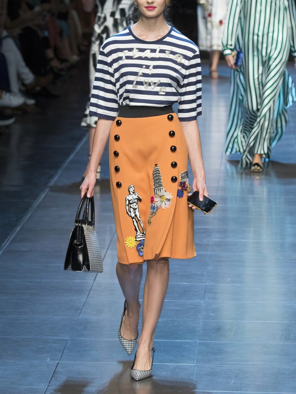 Dolce & Gabbana Crepe Landmark Embellished Skirt