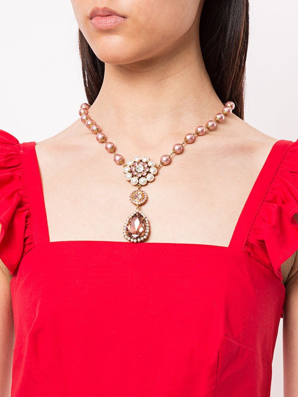 Dolce & Gabbana Crystal Drop Pearl Beaded Necklace