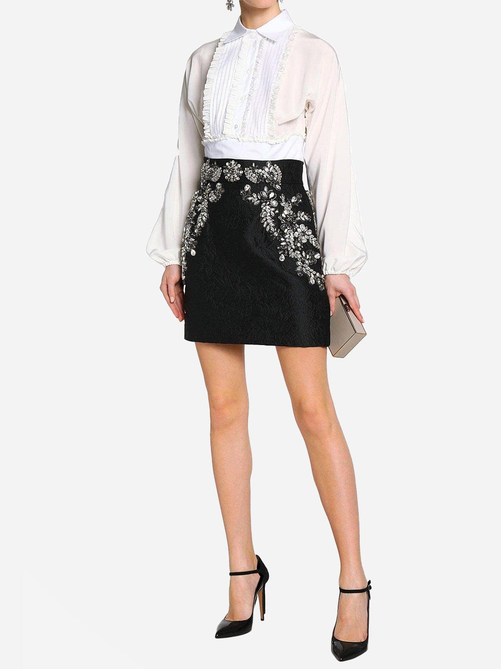 Dolce & Gabbana Crystal-Embellished Matelassé Mini Skirt