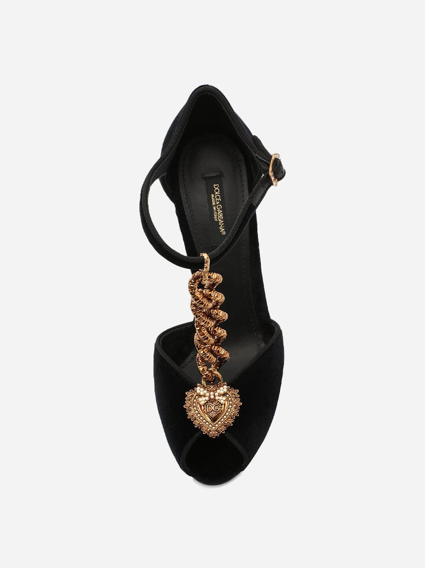 Dolce & Gabbana Devotion Chain-Trim Velvet T-Bar Sandals