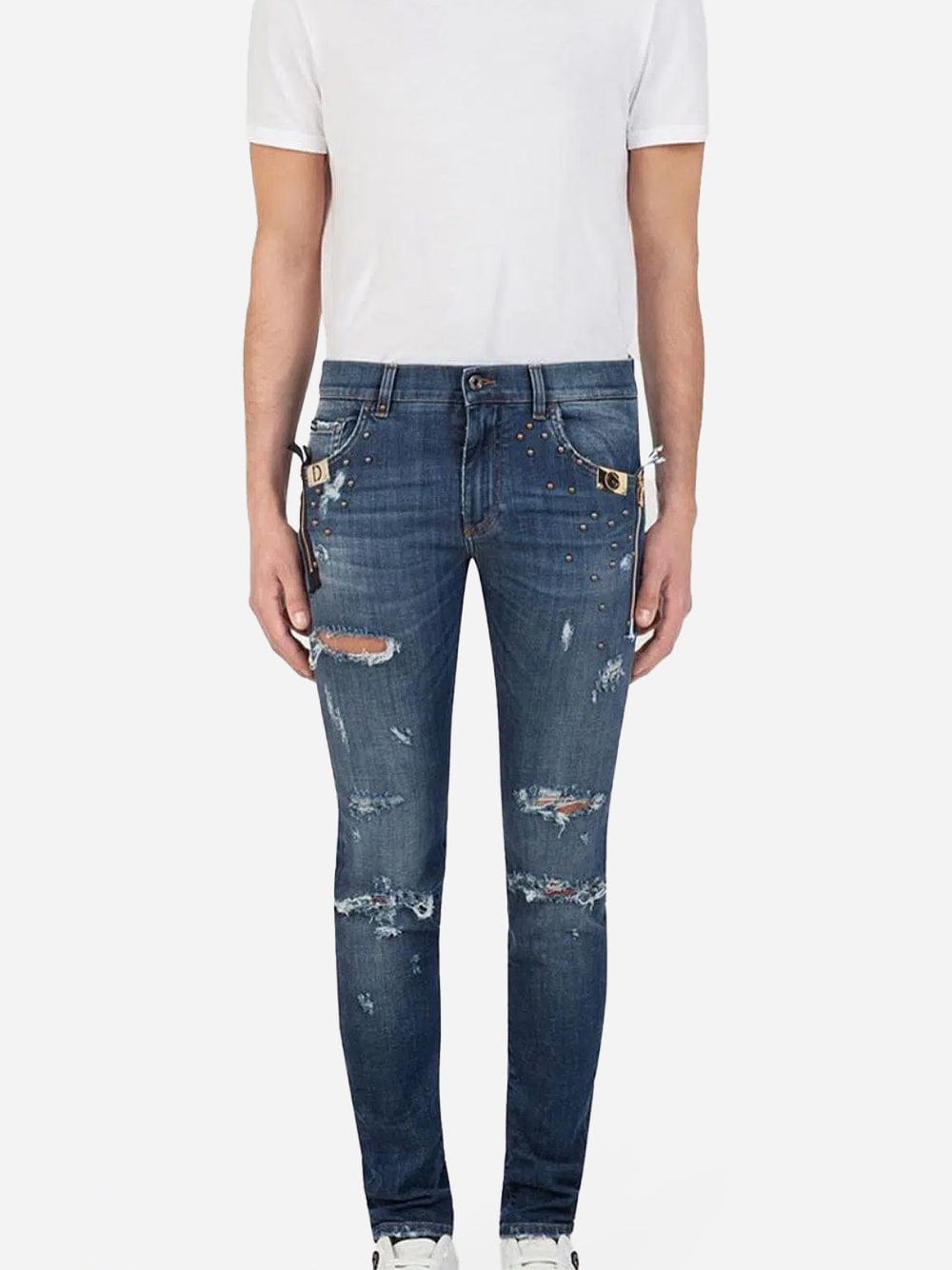 Dolce & Gabbana Distressed Logo Skinny Jeans