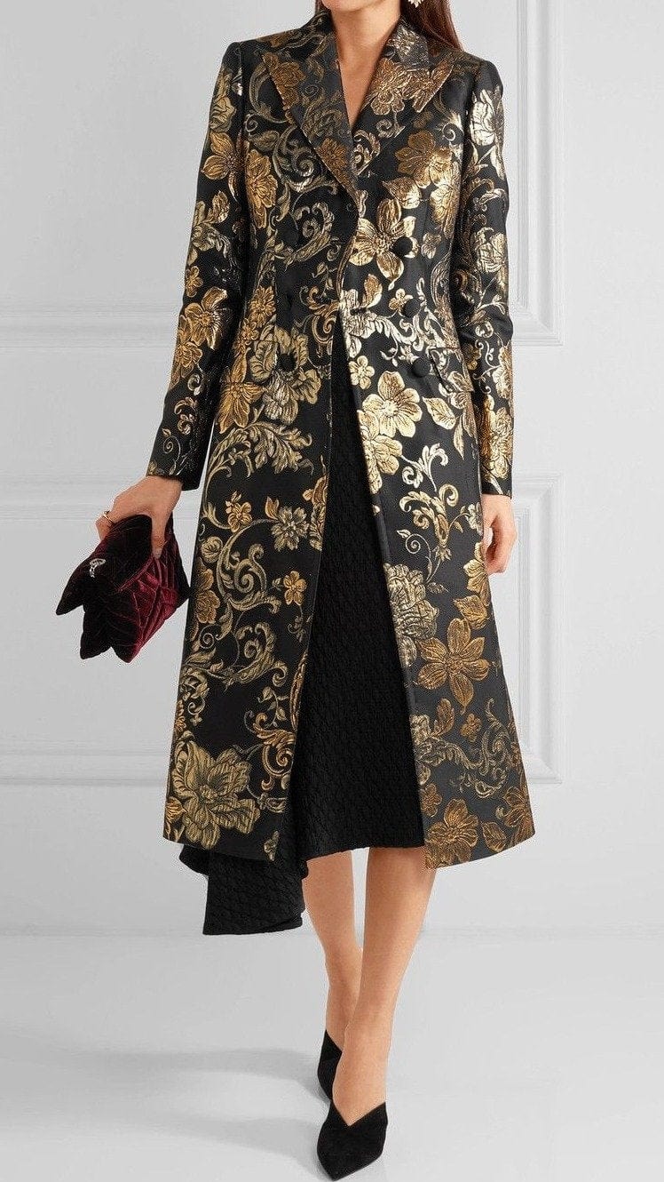 Dolce & Gabbana Double-Breasted Floral-Jacquard Coat