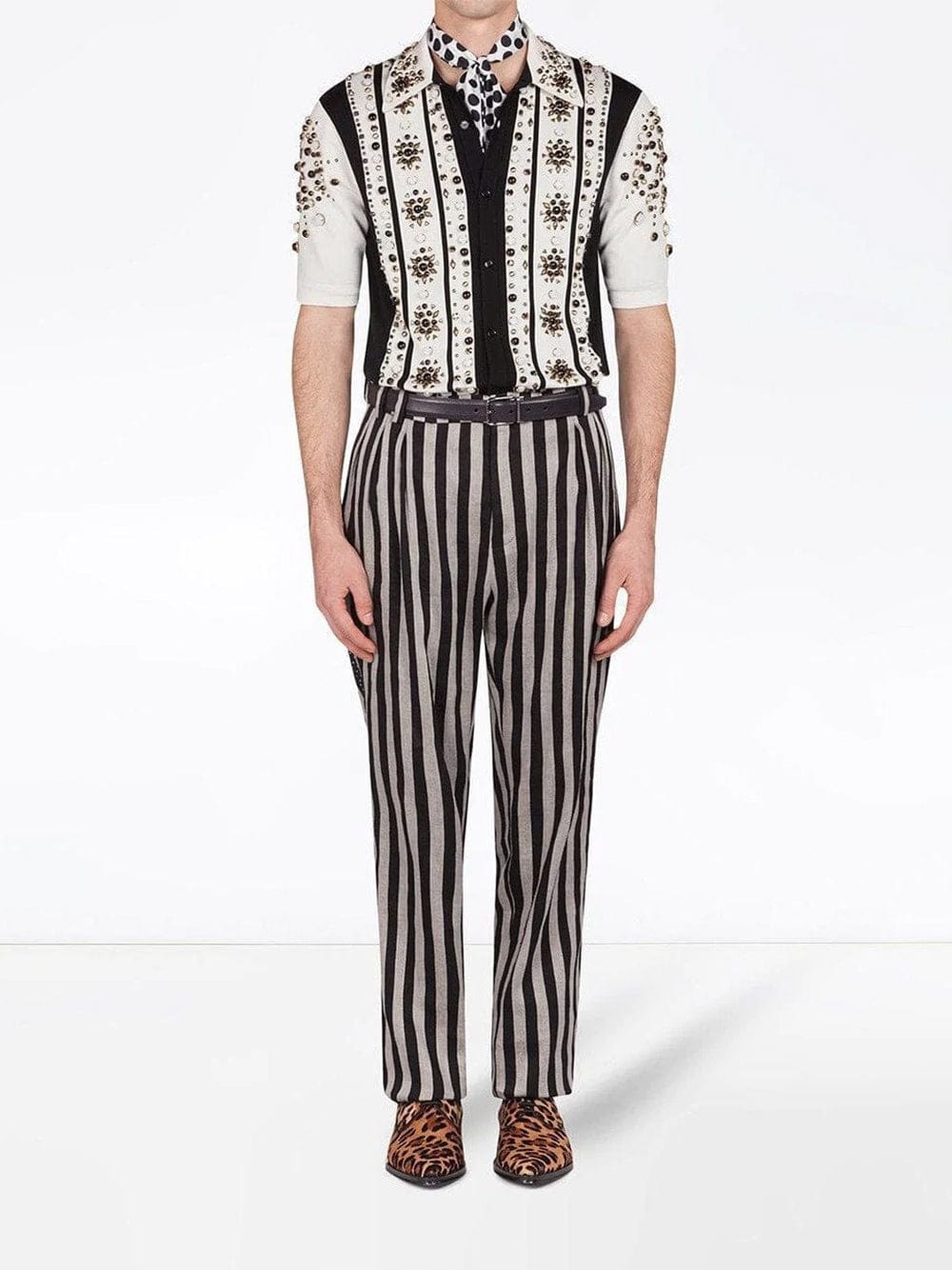 Dolce & Gabbana Embellished Striped Polo Shirt
