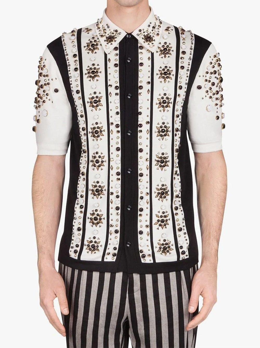 Dolce & Gabbana Embellished Striped Polo Shirt