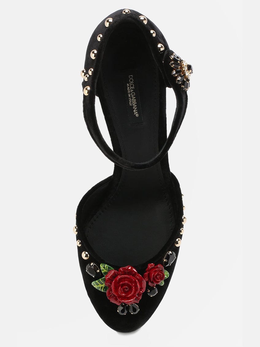 Dolce & Gabbana Embellished T-Strap Rose Pumps