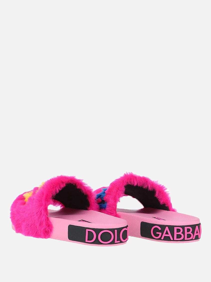 Dolce & Gabbana Embroidered Fur Slides