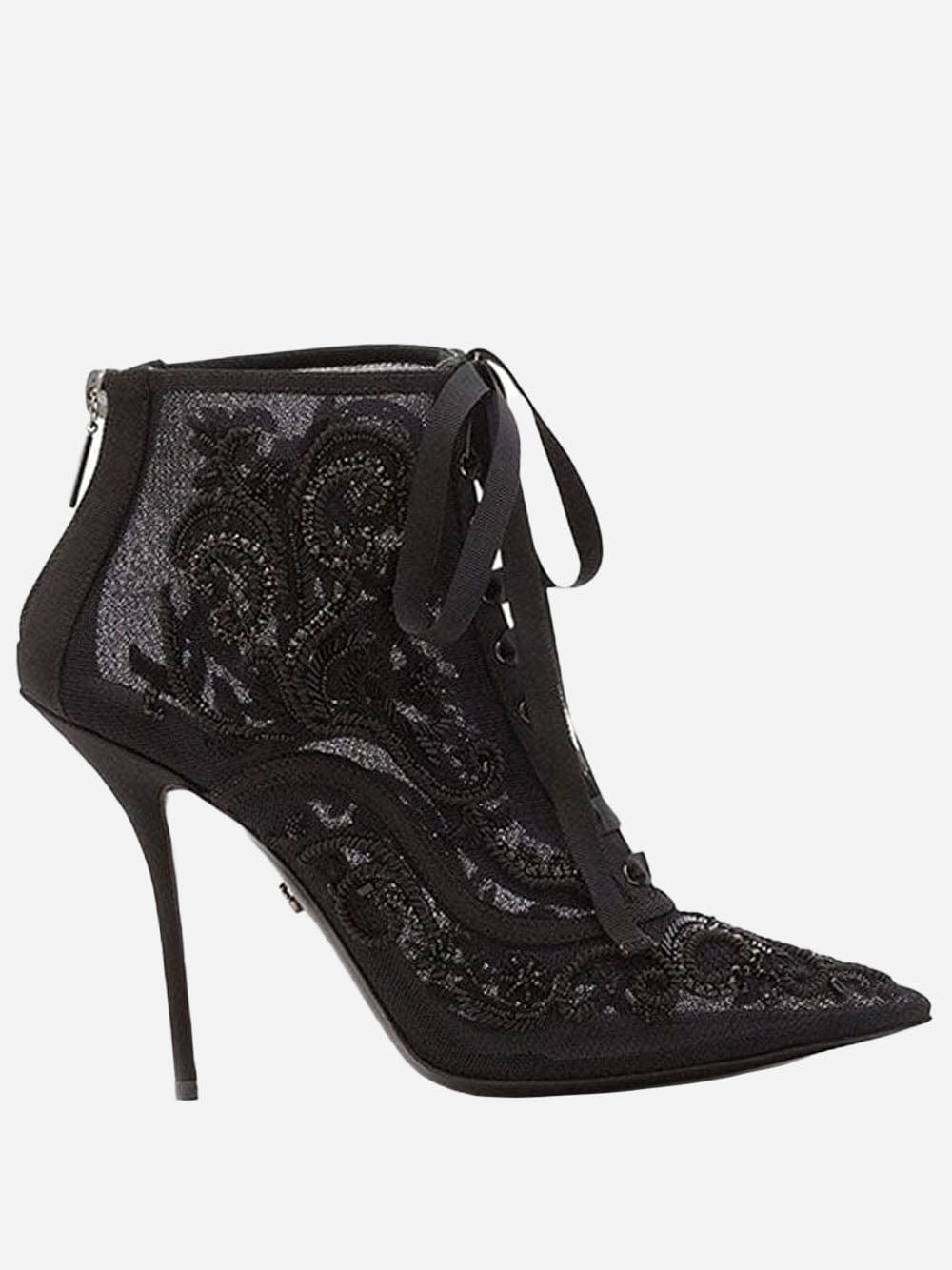 Dolce & Gabbana Embroidered Lace-Up Ankle Boots
