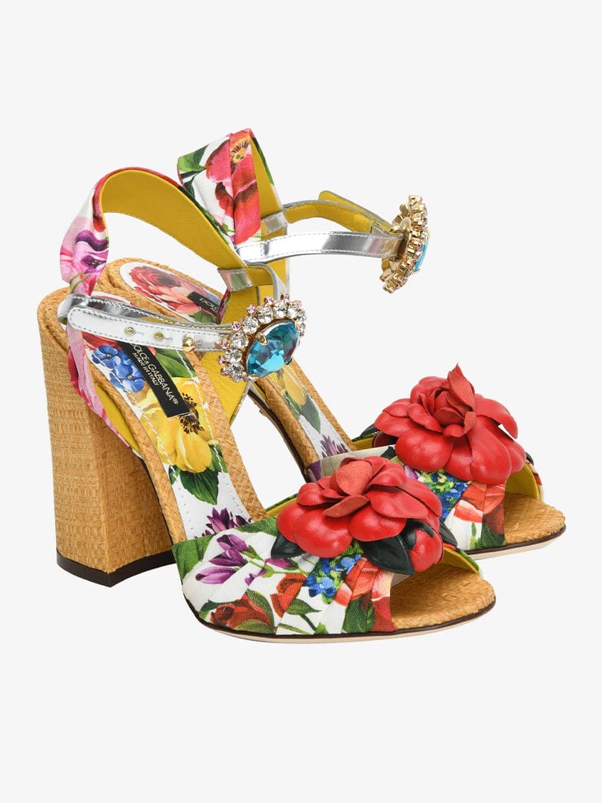 Dolce & Gabbana Floral Applique Crystal Embellished Sandals