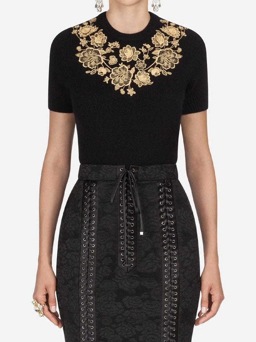 Dolce & Gabbana Floral Embroidery Cashmere Sweater