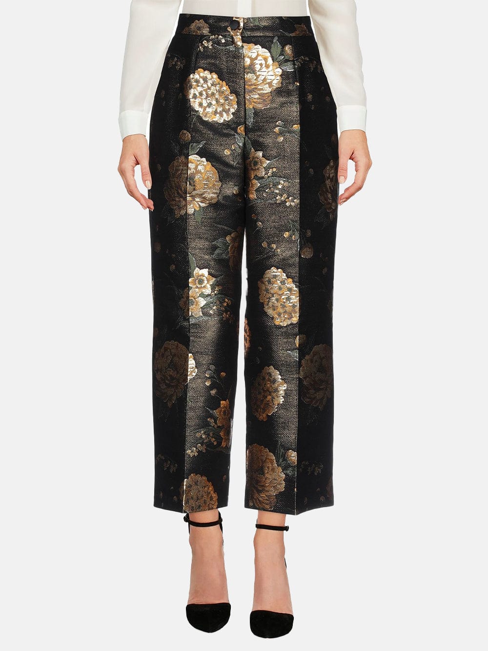 White Cropped floral-print cotton-poplin trousers | Dolce & Gabbana |  MATCHES UK