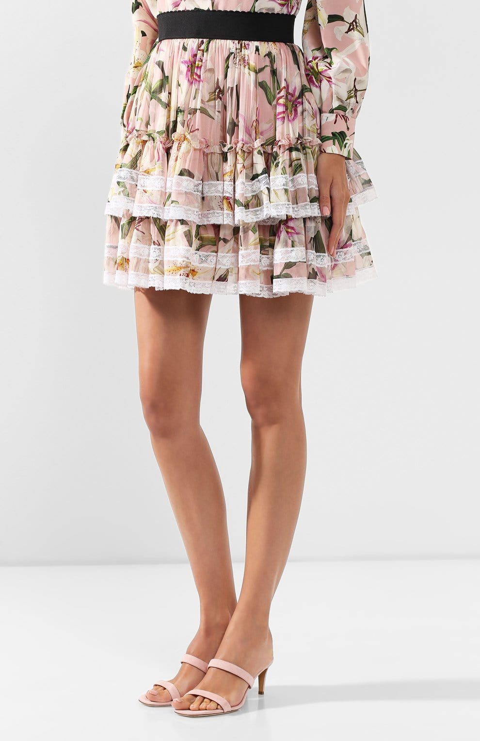 Dolce & Gabbana Floral Print Lace-Trim Skirt