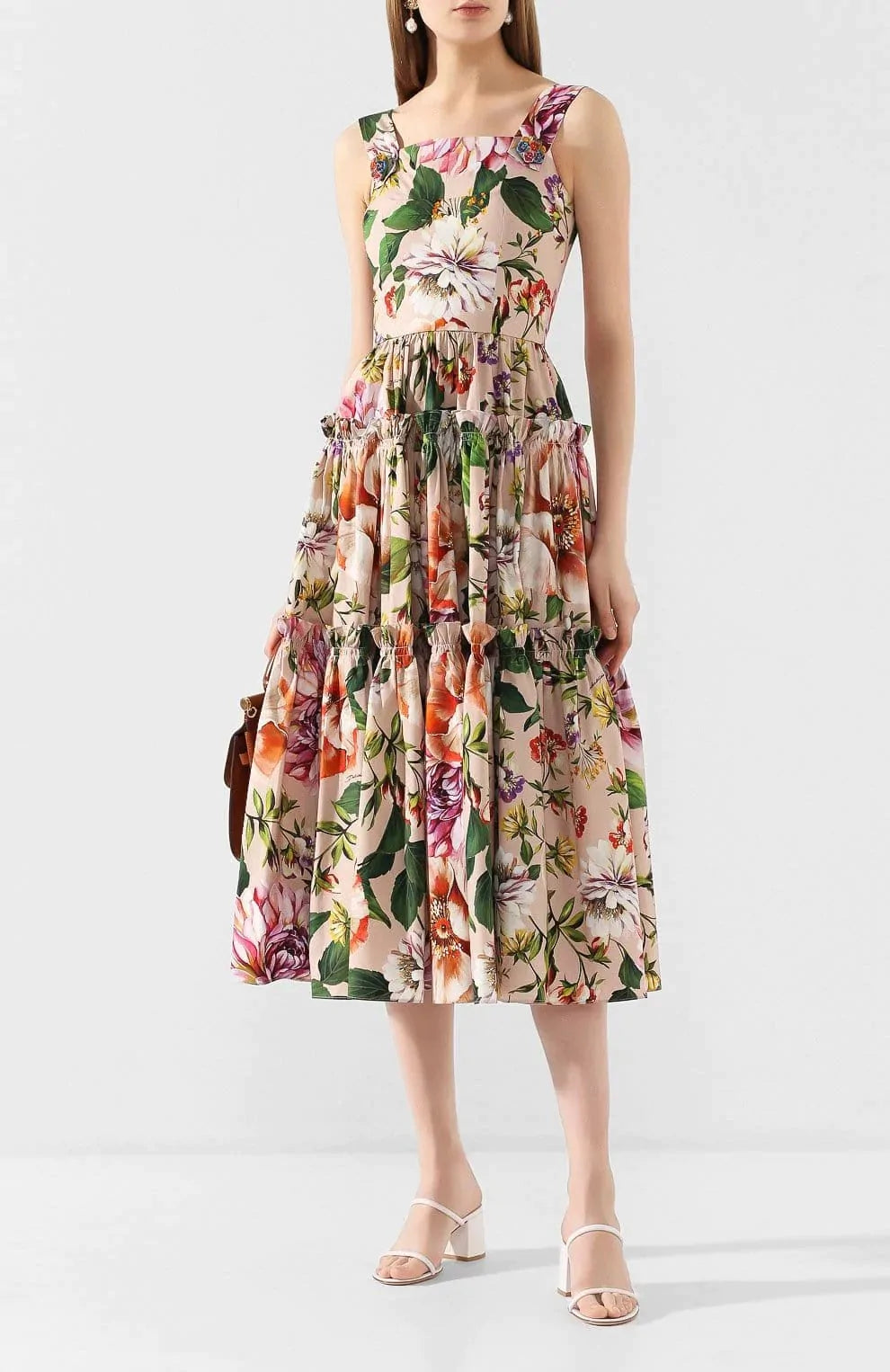 Dolce & Gabbana Floral Print Pleated Sleeveless Dress