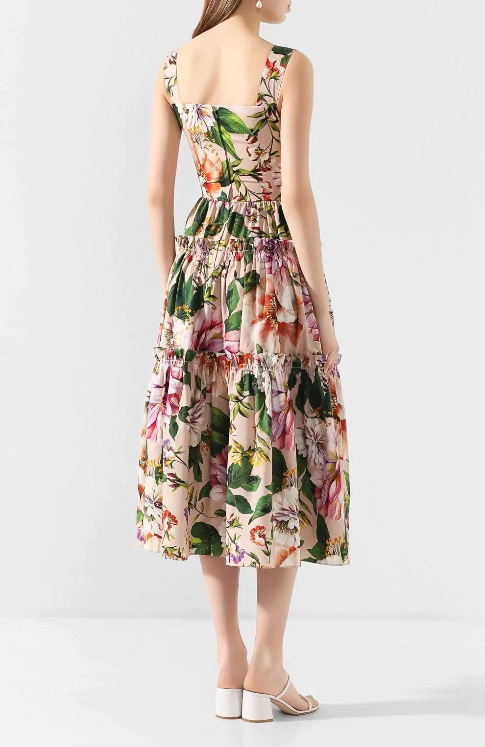 Dolce & Gabbana Floral Print Pleated Sleeveless Dress