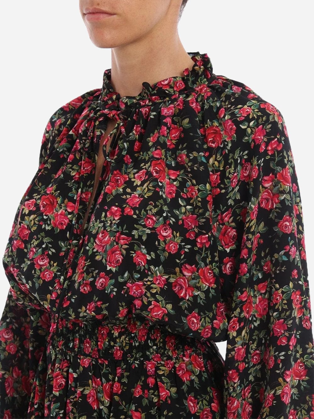 Dolce & Gabbana Floral Print Silk Ruffle Blouse