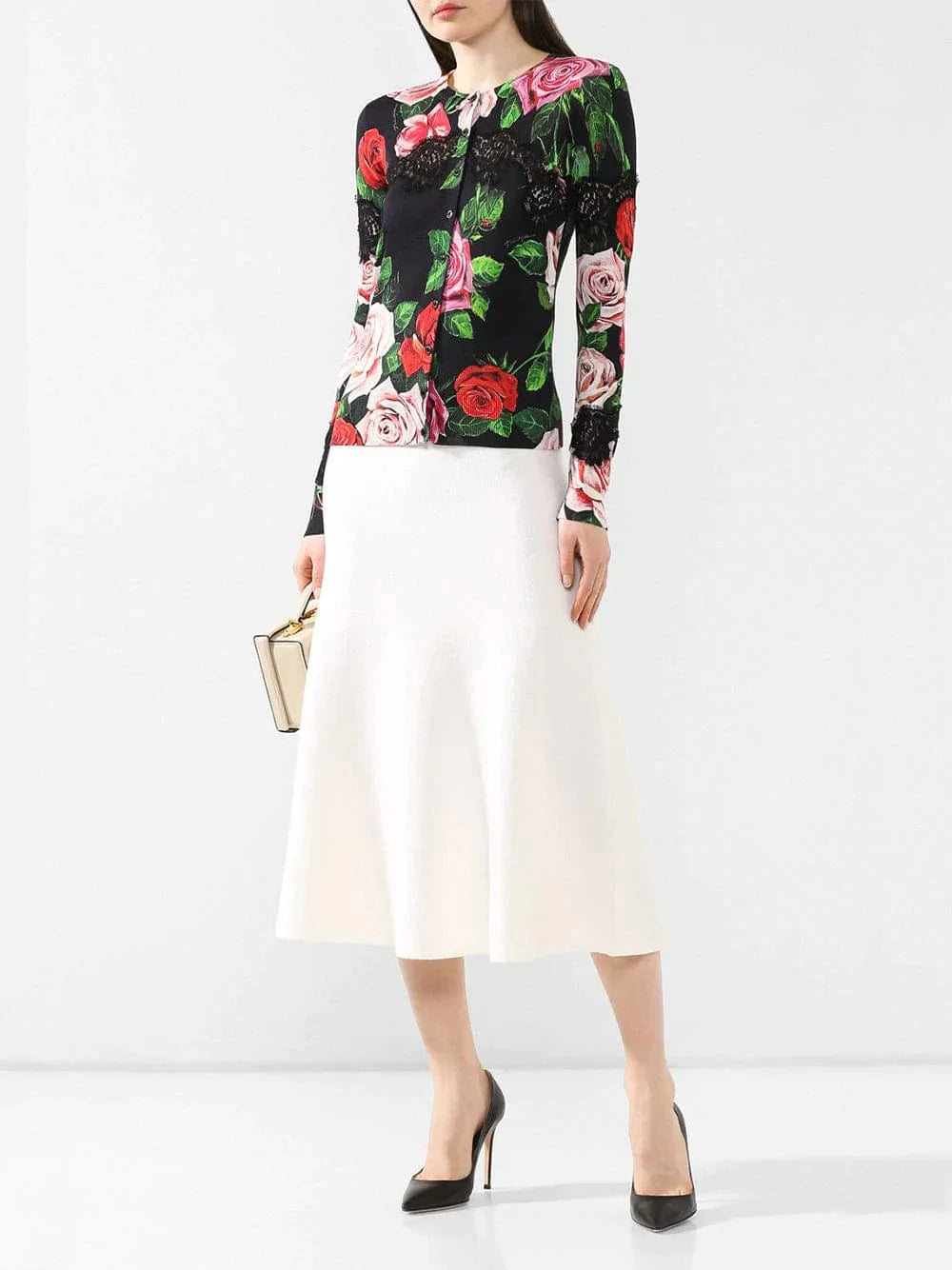 Dolce & Gabbana Floral Print Wool Blend Cardigan