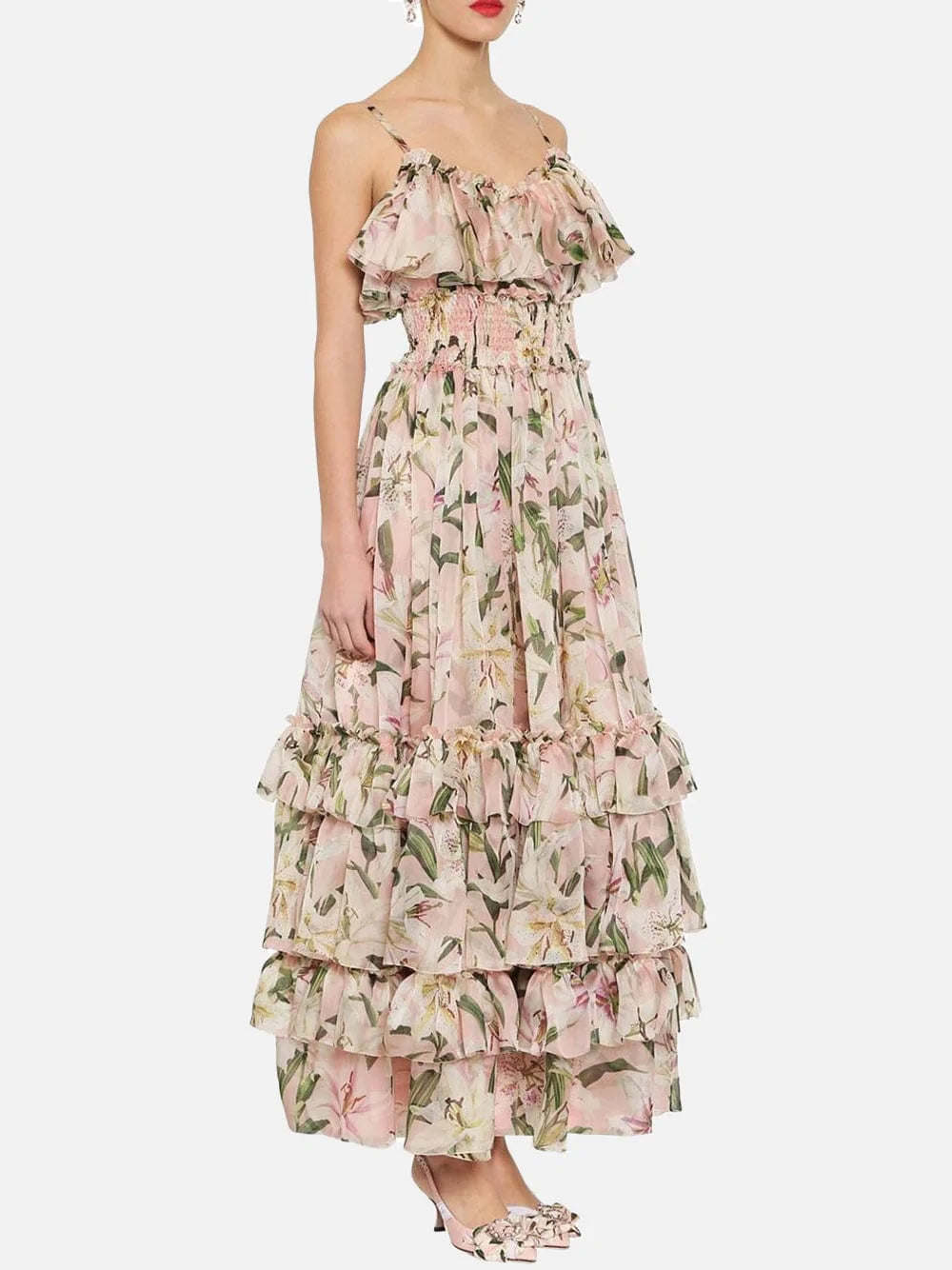 Dolce & Gabbana Floral Printed Silk Organza Maxi Dress