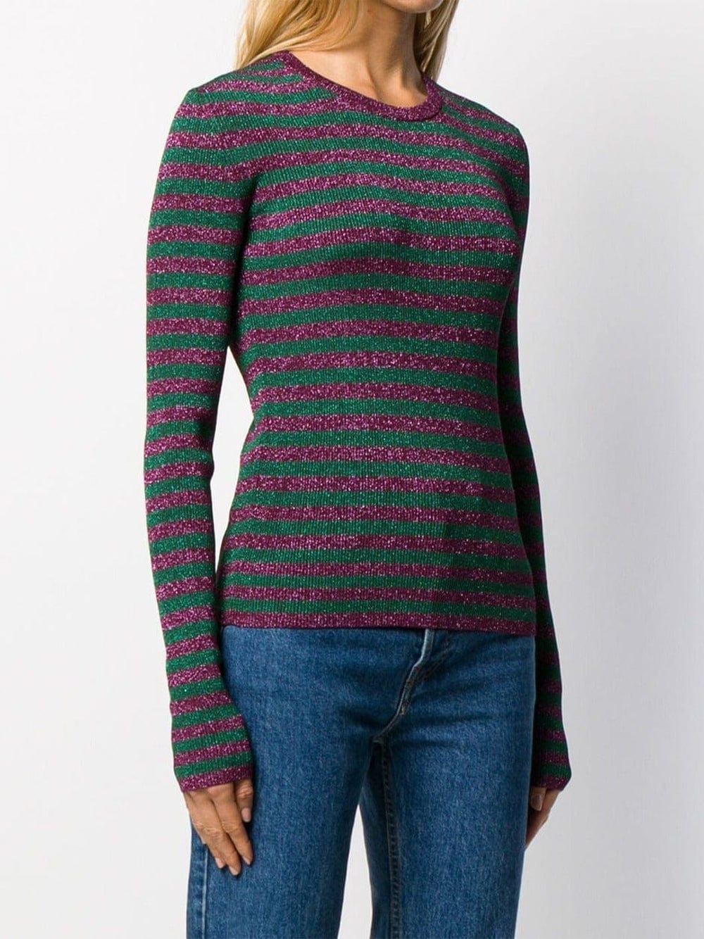 Glitter-Effect Striped Knit Sweater