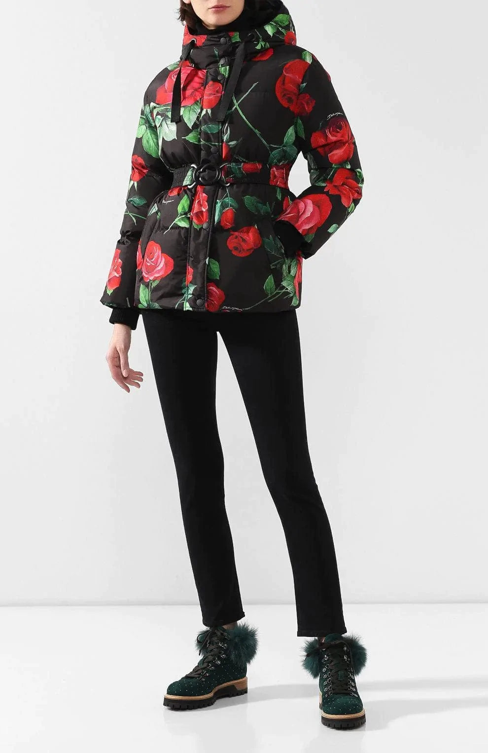 Dolce & Gabbana Hooded Floral-Print Down Jacket