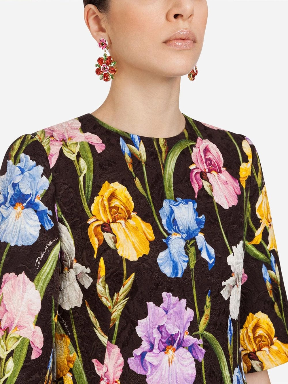 Dolce & Gabbana Iris-Print A-Line Brocade Dress