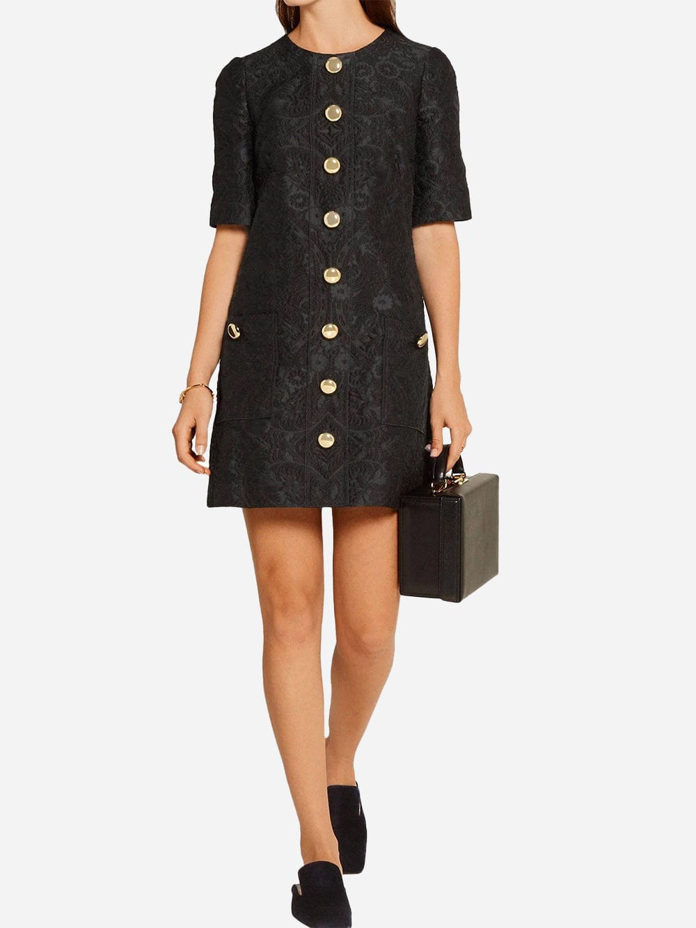 Dolce & Gabbana Jacquard Button-Embellished Mini Dress