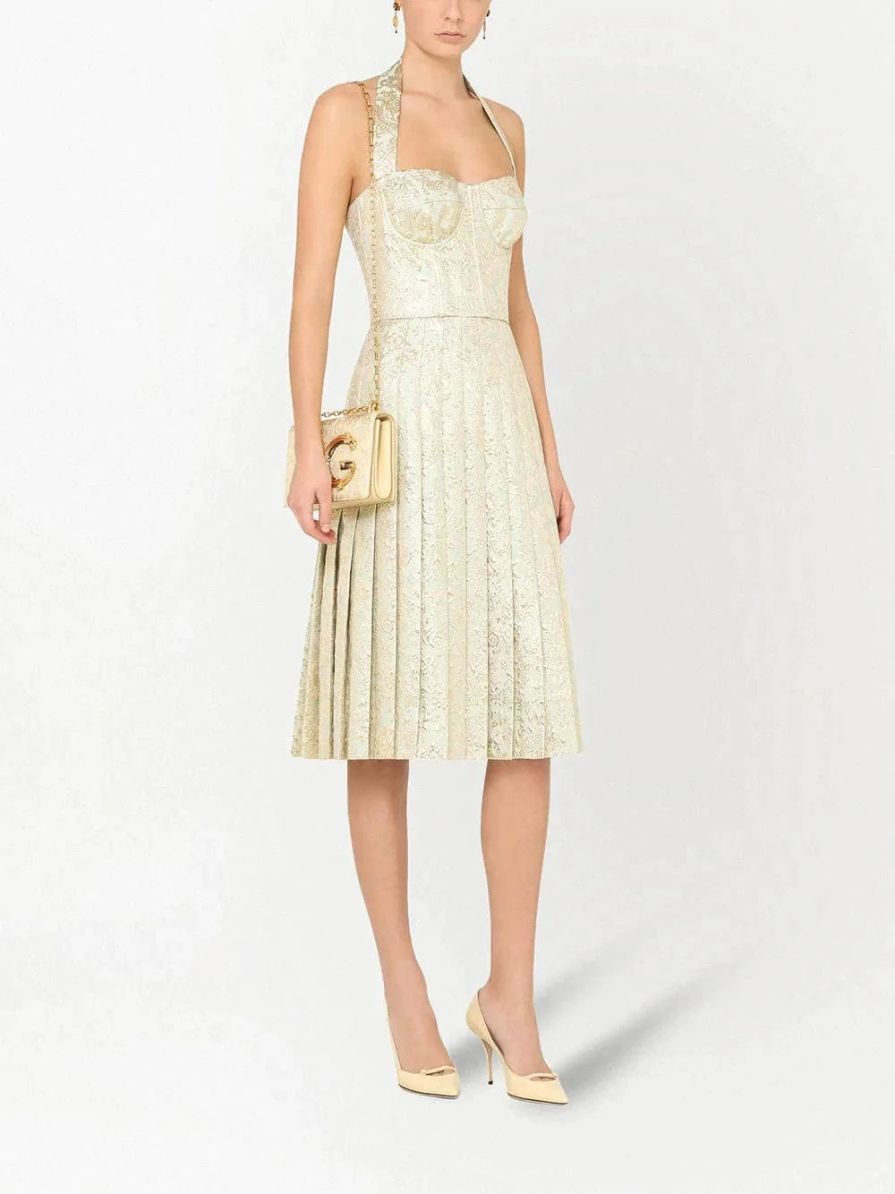 Dolce & Gabbana Jacquard Pleated Bustier Dress