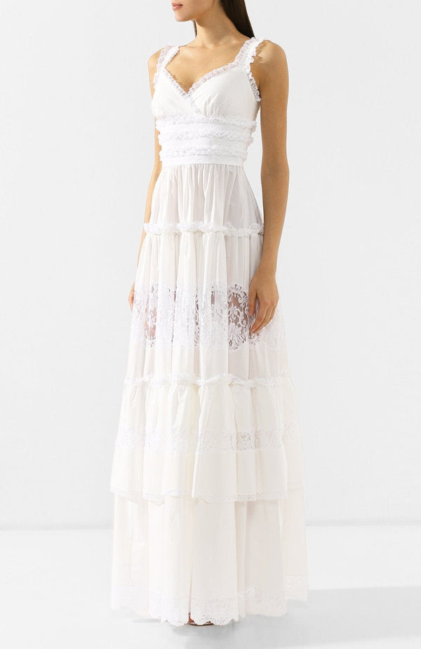 La Estrella Ruffle And Lace Trim Maxi Dress Sage