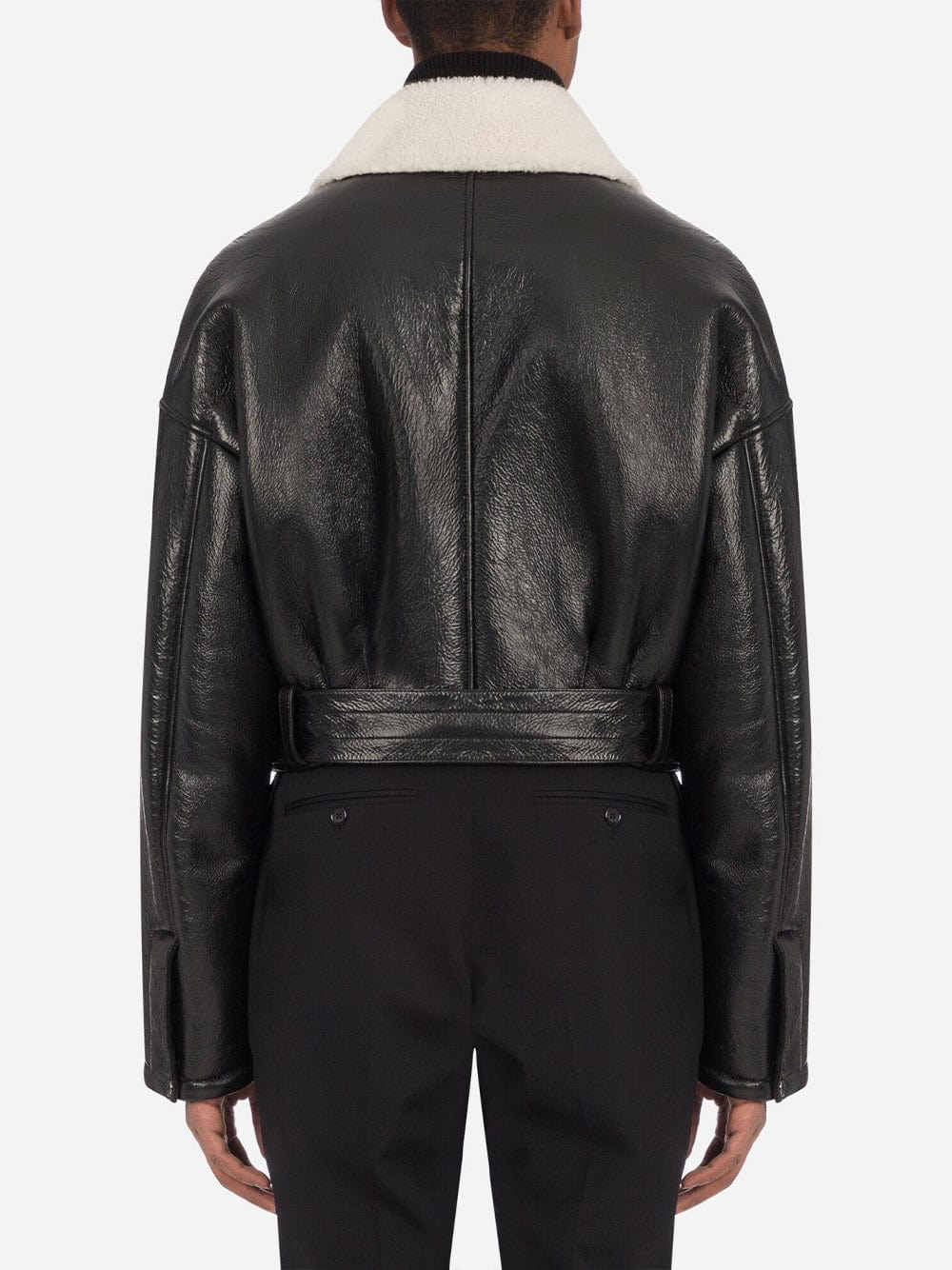 Dolce & Gabbana Leather Jacket With Shearling Collar