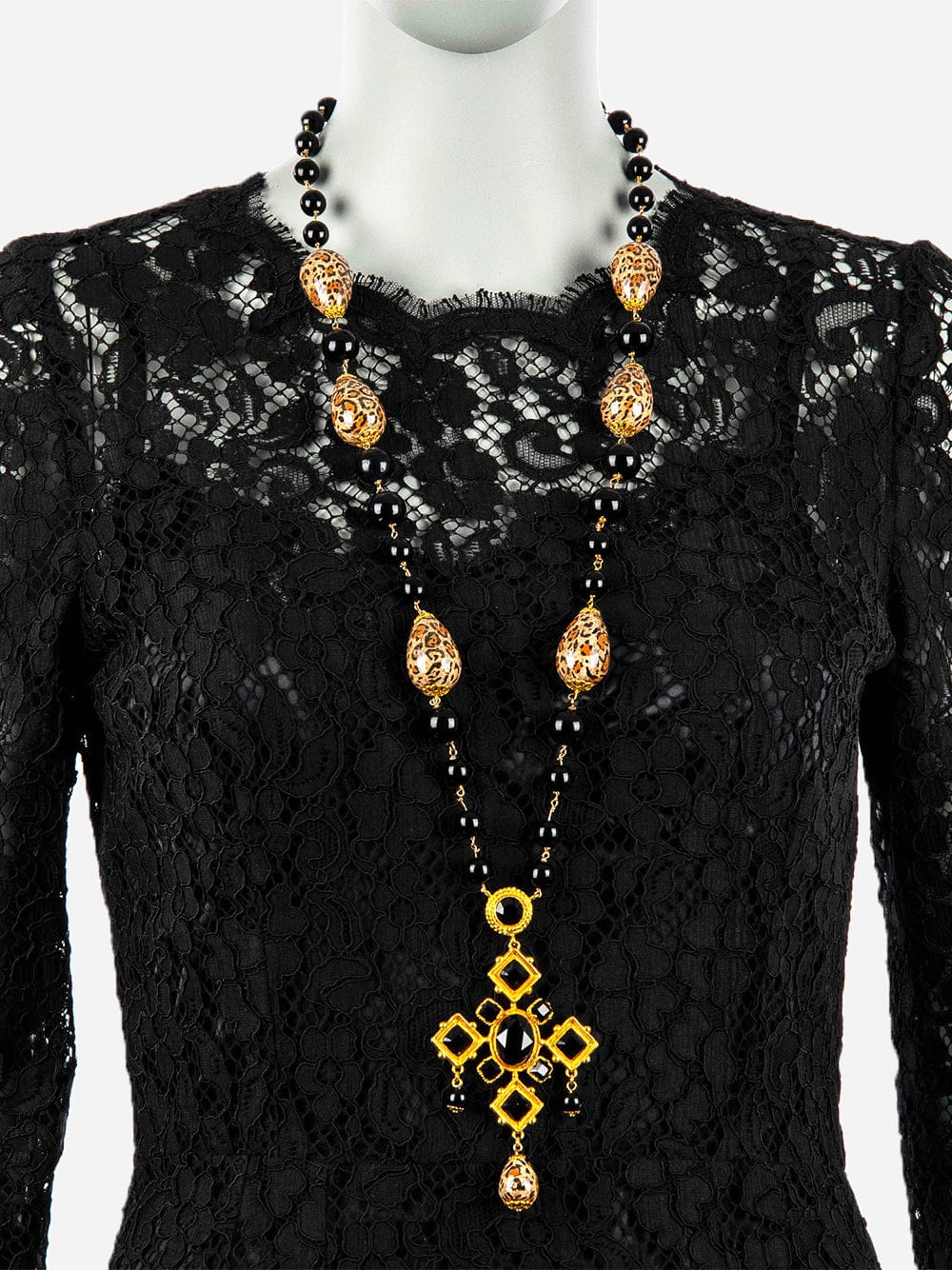 Dolce & Gabbana Leopard Cross Embellished Necklace